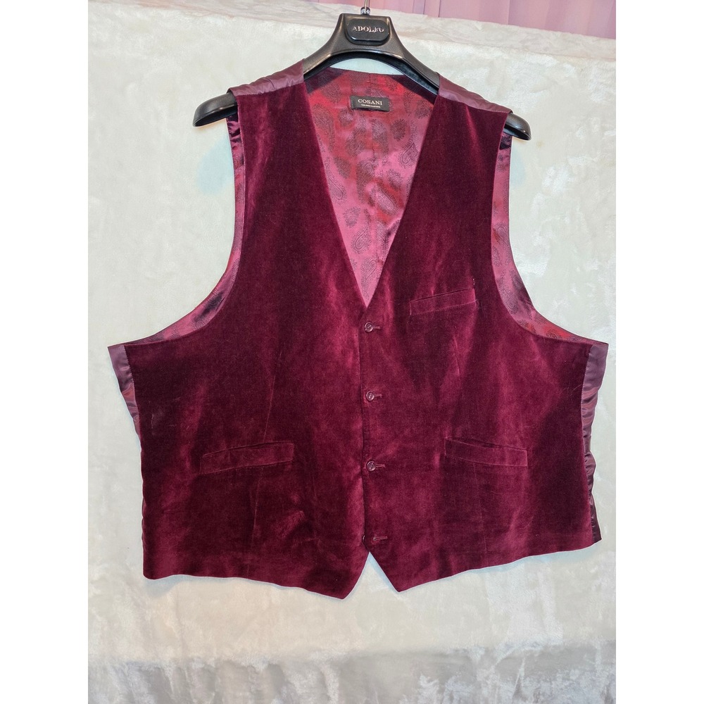 Cosani Mens Burgundy Cotton Velvet Formal Vest Waistcoat Paisley Lining XXL Tall
